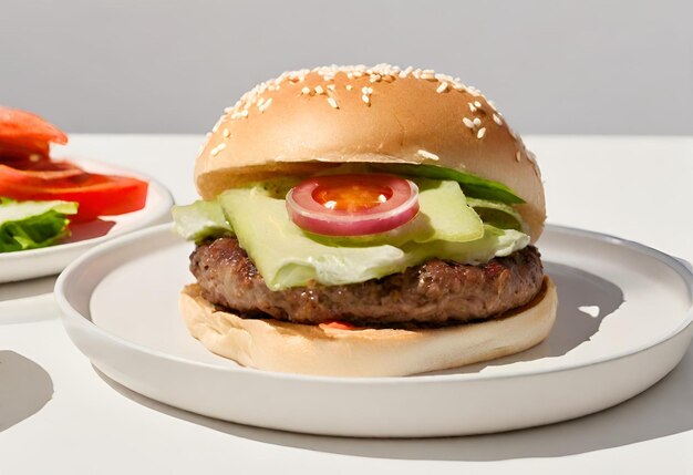 Foto hamburger met kaas met friet en een drankje.