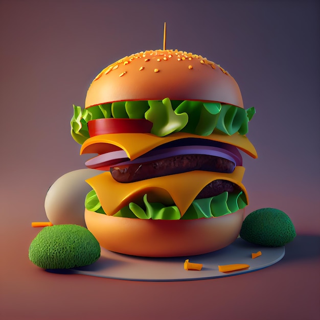 Hamburger met kaassla tomaat en komkommer 3d illustratie