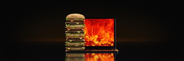 hamburger met laptop 3D-rendering