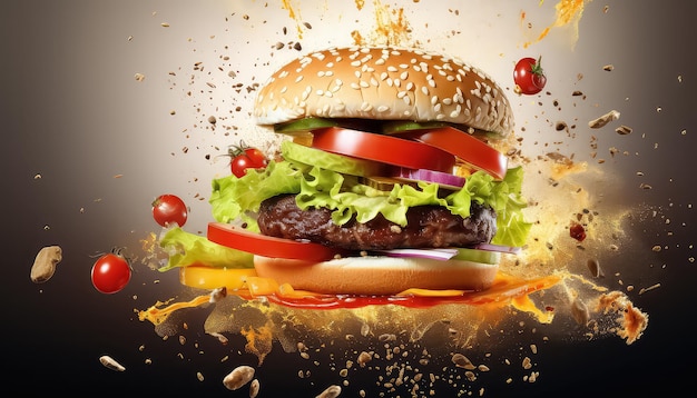 hamburger met sla en tomaten op een witte achtergrond
