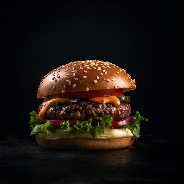 Hamburger op een donkere achtergrond