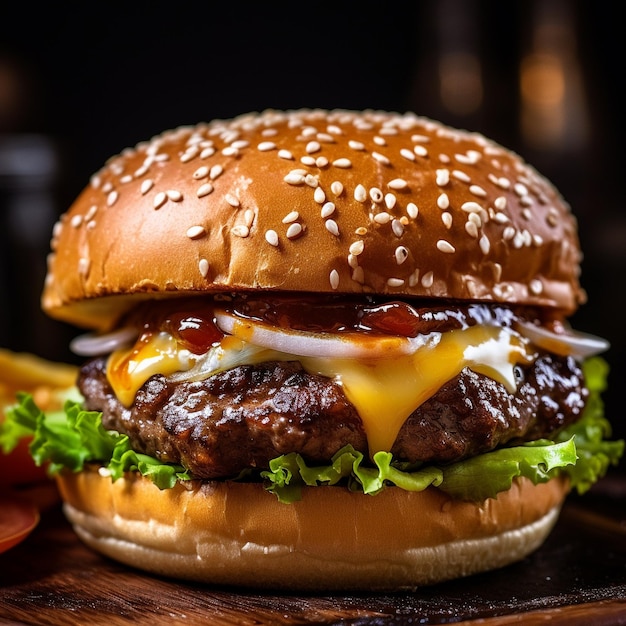 Foto hamburger op een zwarte achtergrond