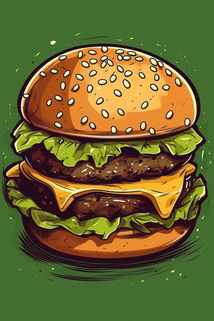 Hamburger op groene achtergrond illustratie van fastfood