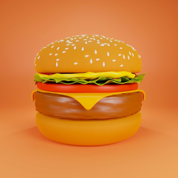 Hamburger on an orange, 3d rendering