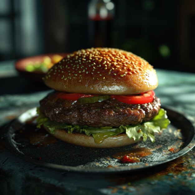 A hamburger on a plate