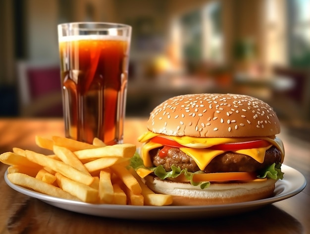 Hamburger and pommes with coke