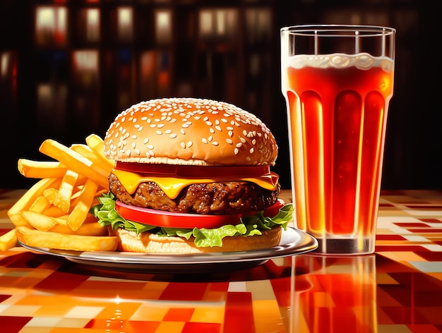 Hamburger and pommes with coke