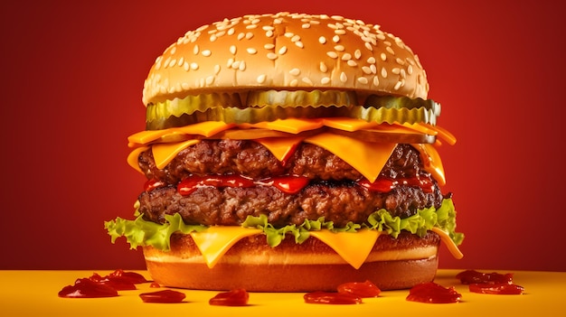 A hamburger over a red background made with ai generative