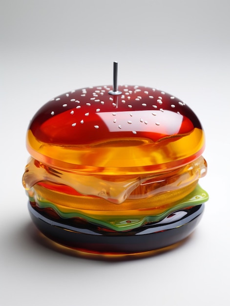 A hamburger shaped candle with the word burger on it