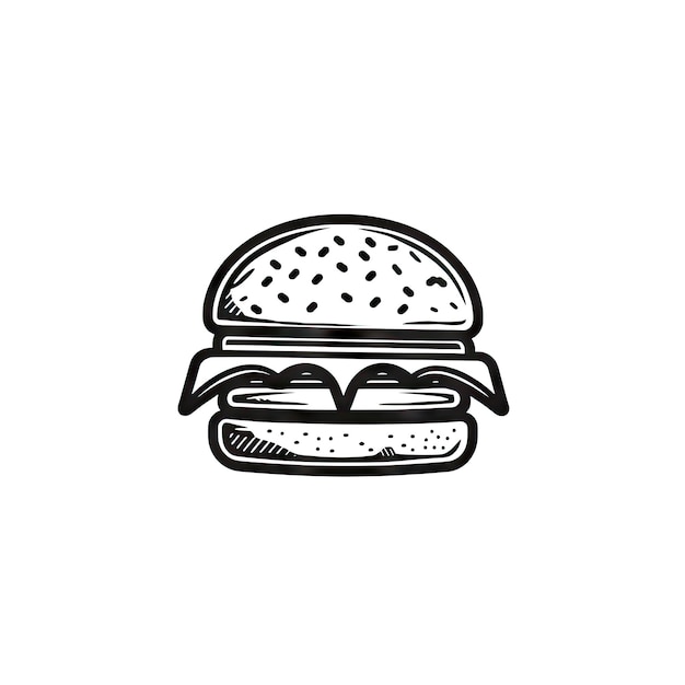 Hamburger Sketch on White Background Hand Drawn Hamburger Black Icon Fast Food Restaurant Menu Design Sketched Burger AI generative illustration