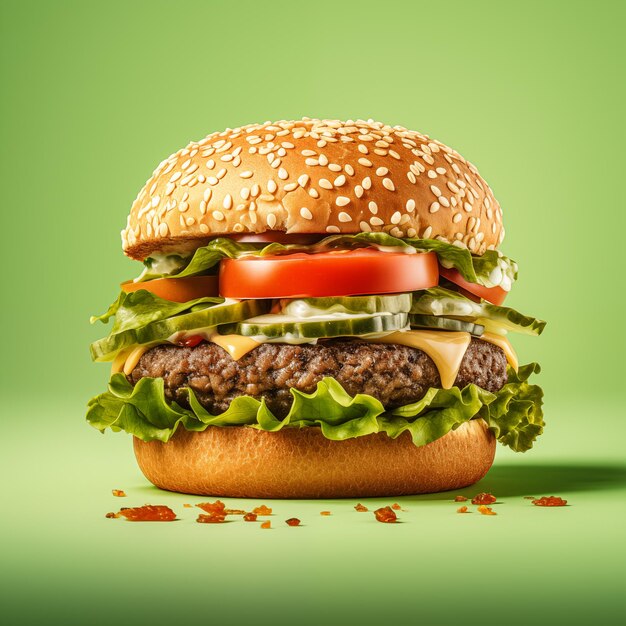 Photo a hamburger on a solidcolored background