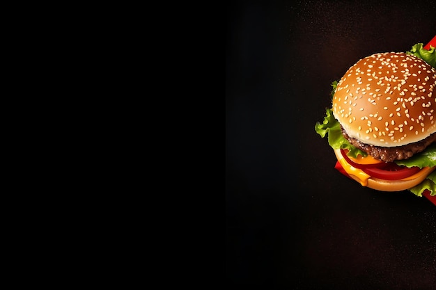 Photo hamburger top view isolated and copy space