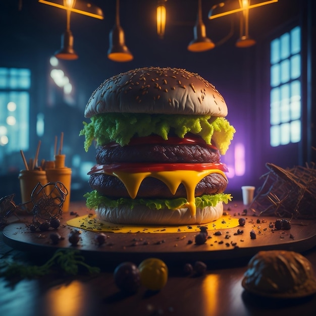 An hamburger ultra detailed product photography