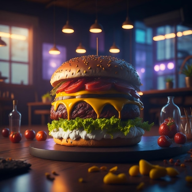 An hamburger ultra detailed product photography