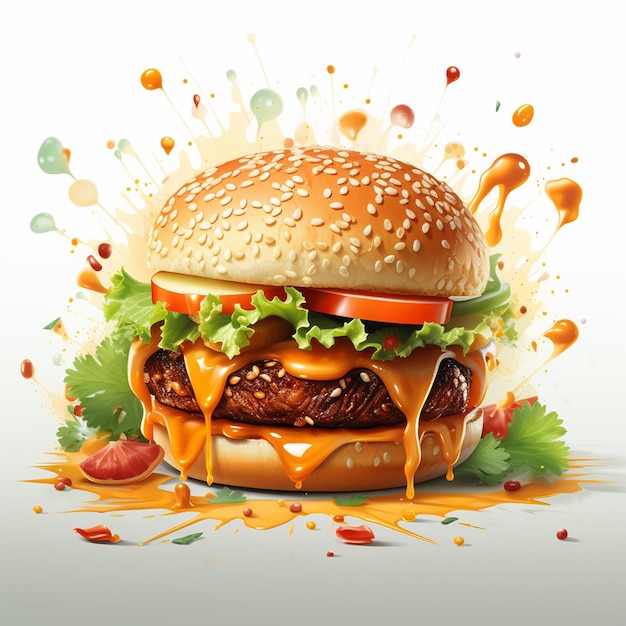 Photo hamburger vector floating on white background