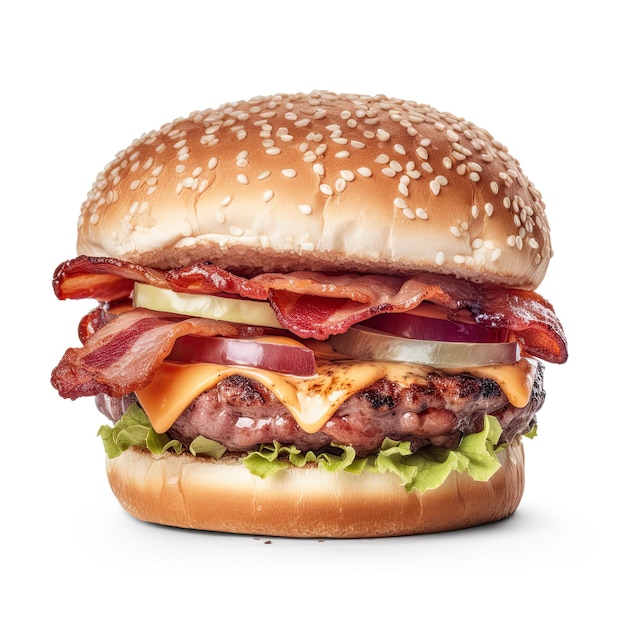 Premium Photo | A hamburger with bacon, cheese, and bacon on it.