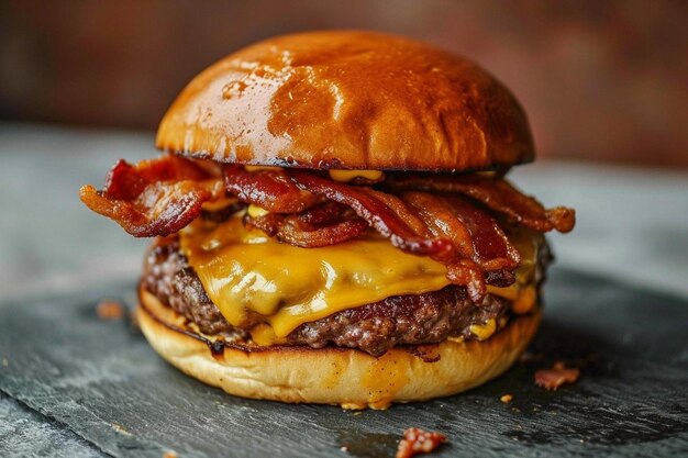 Foto un hamburger con pancetta e formaggio sopra