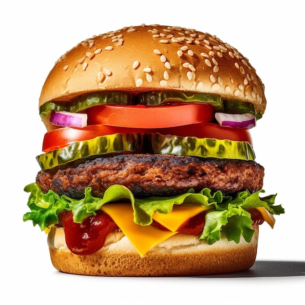 A hamburger with a bun and lettuce on it
