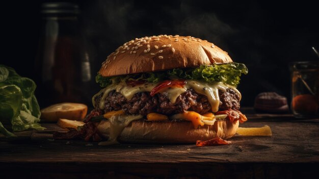 Premium AI Image | A hamburger with cheese and bacon on it