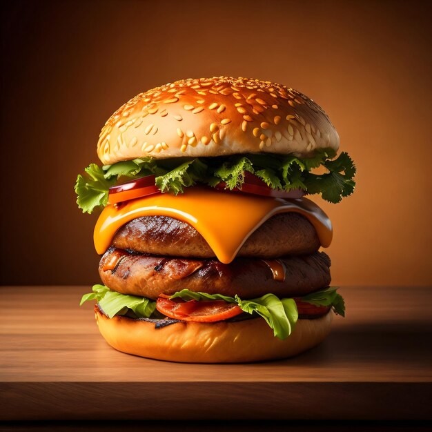 Premium Photo | A hamburger with cheese and bacon on it