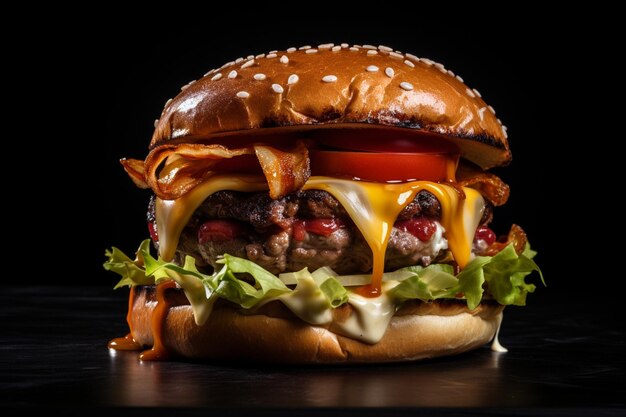 Premium AI Image | A hamburger with cheese and bacon on it