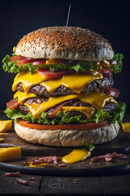 Premium AI Image | Hamburger with cheese and bacon