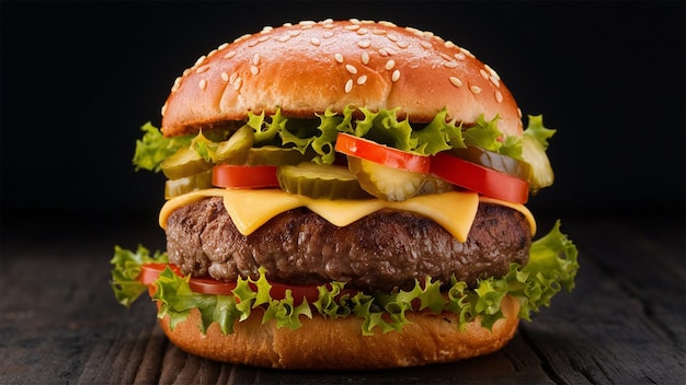 Photo a hamburger with cheese and lettuce on it