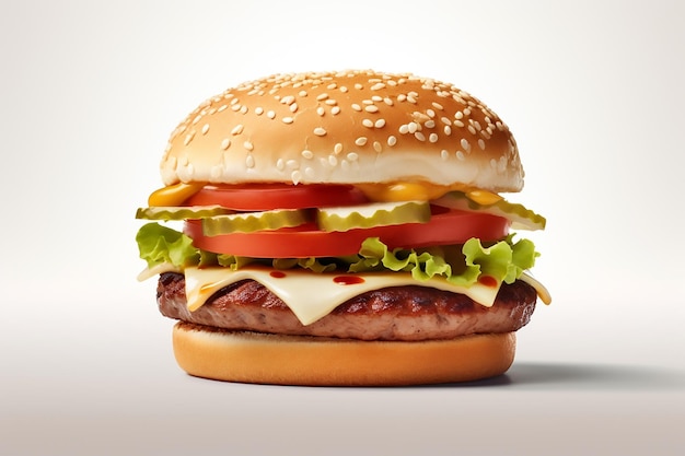 Hamburger with cheese lettuce tomato and pickles