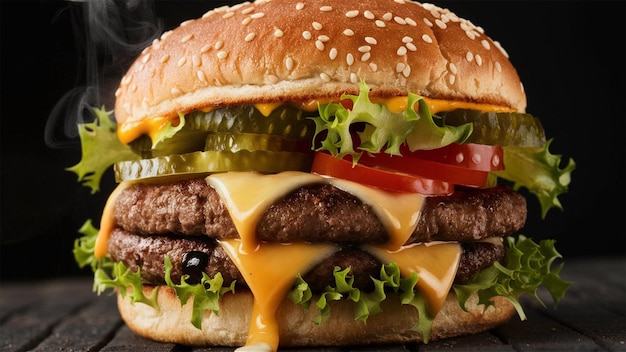 Photo a hamburger with cheese and tomatoes on it is shown