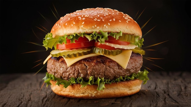 Photo a hamburger with cheese and tomatoes on it