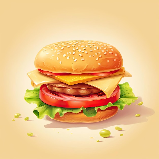 Hamburger with cheese and vegetables realistic vector illustration