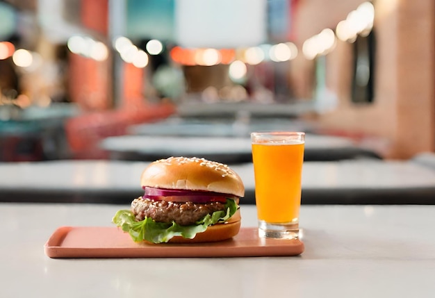 hamburger with cheese with fries and a drink