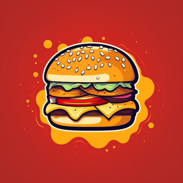 A hamburger with cheeseburger on it with a red background