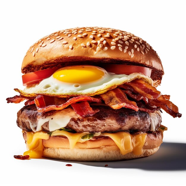 a hamburger with an egg on it and an egg on the top.