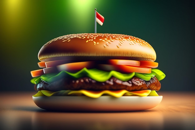 A hamburger with a flag on it