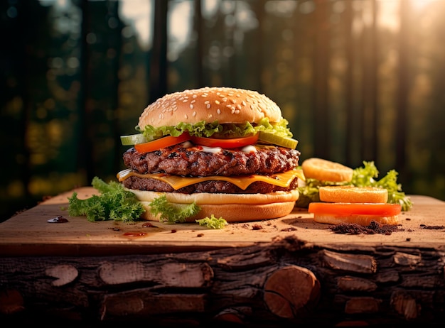 hamburger with french fries and drink in the style of photorealistic landscapes