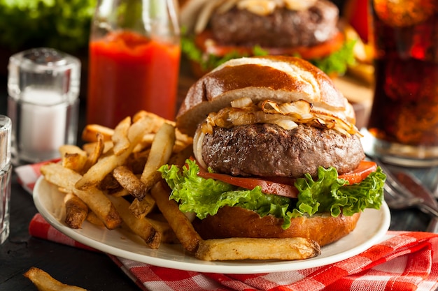 hamburger with fries