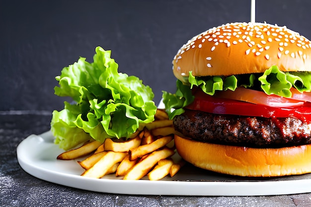 Hamburger with fries