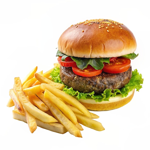 a hamburger with a green lettuce and tomatoes on it