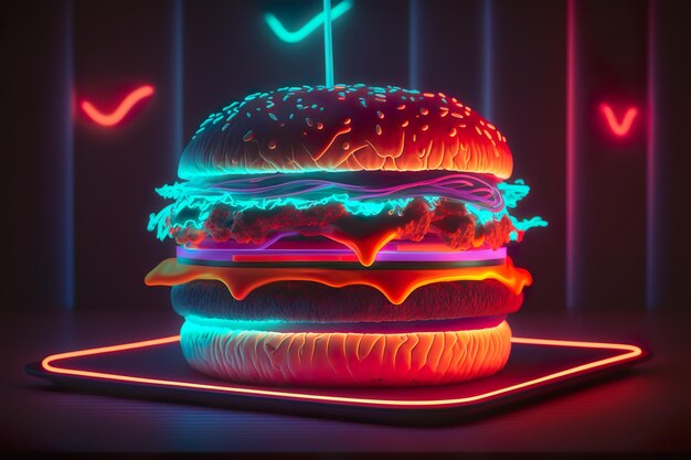 a hamburger with a green light on it and a red light behind it