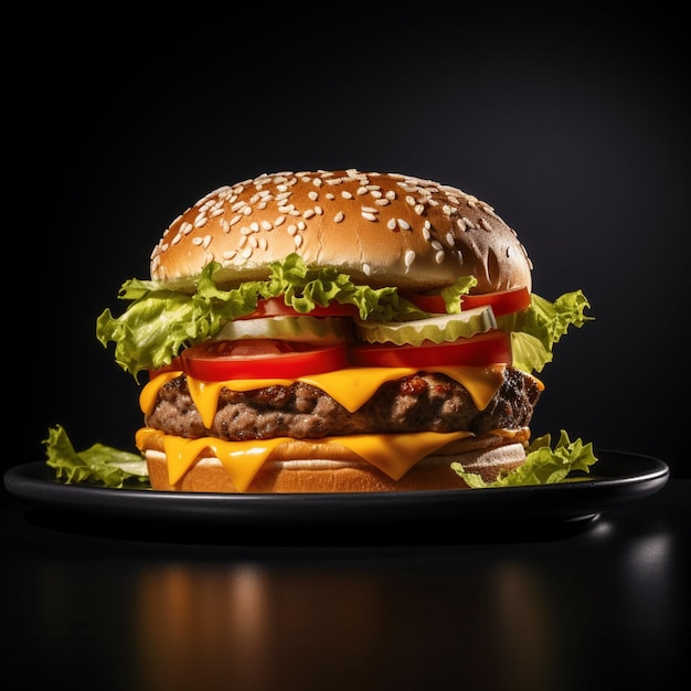 Photo a hamburger with a hamburger on it that has a hamburger on it.