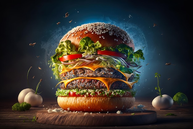 Hamburger with lettuce Generative AI