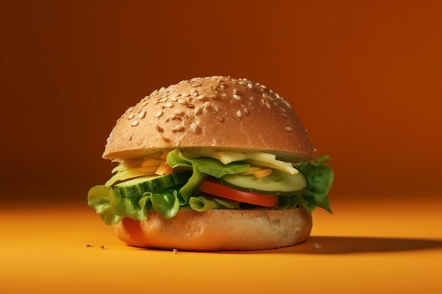 A hamburger with lettuce, tomato, and cheese on it.