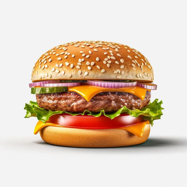 A hamburger with lettuce tomato and cheese