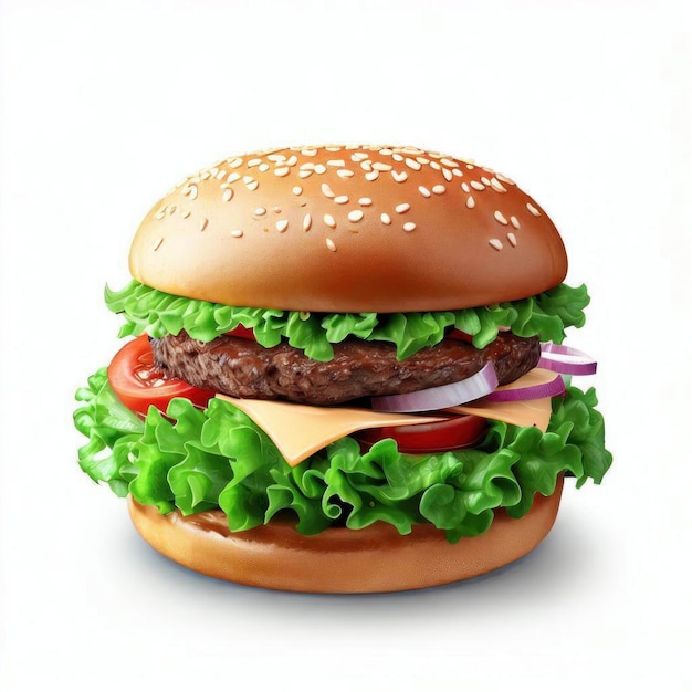 A hamburger with lettuce and tomato on it