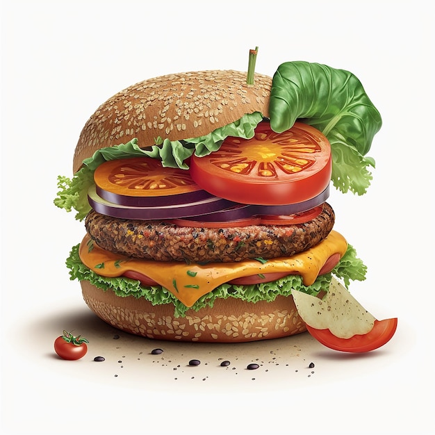 A hamburger with lettuce and tomato on it