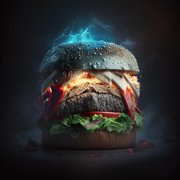 A hamburger with a lightning bolt on it