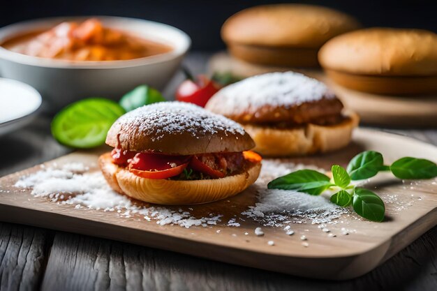 ハンバーガーに多くの材料が入っている