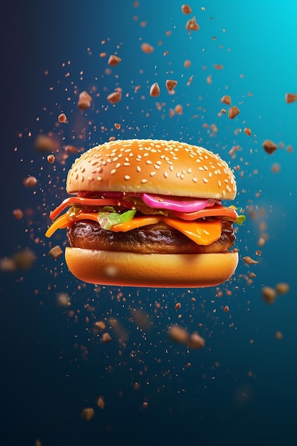 a hamburger with a lot of orange on it