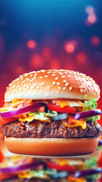 Foto un hamburger con un sacco di condimenti ai